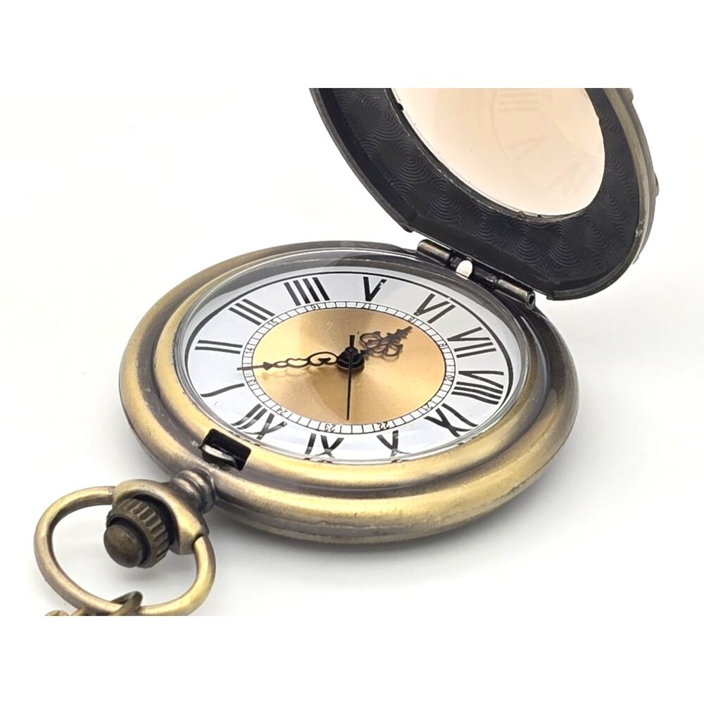 Golden Sundial Pocket Watch - Vintage Roman Numeral Antique Bronze Timepiece - Picture 3 of 10